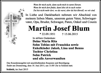 Traueranzeige von Martin Josef Blum von Südthüringer Presse