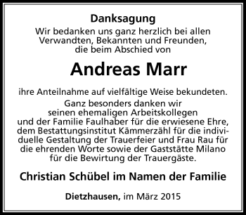 Traueranzeige von Andreas Marr von Südthüringer Presse