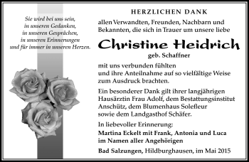 Traueranzeige von Christine Heidrich von Südthüringer Presse