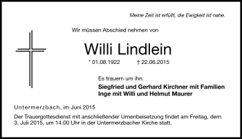 Traueranzeige von Willi Lindlein von Neue Presse Coburg