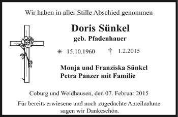 Traueranzeige von Doris Sünkel von Neue Presse Coburg