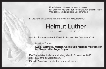 Traueranzeige von Helmut Luther von Frankenpost
