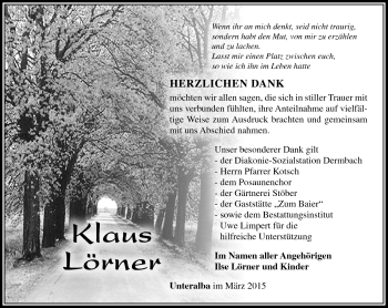 Traueranzeige von Klaus Lörner von Südthüringer Presse