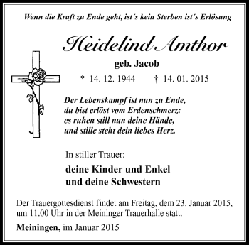 Traueranzeige von Heidelind Amthor von Südthüringer Presse
