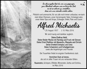 Traueranzeige von Alfred Michaelis von Südthüringer Presse