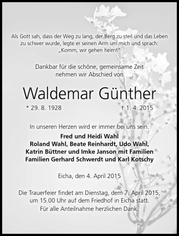 Traueranzeige von Waldemar Günther von Neue Presse Coburg
