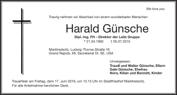 Traueranzeige von Harald Günsche von Frankenpost