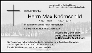 Traueranzeige von Max Knörnschild von Frankenpost