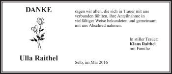 Traueranzeige von Ulla Raithel von Frankenpost