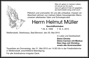 Traueranzeige von Helmut Müller von Frankenpost