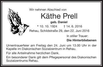 Traueranzeige von Käthe Prell von Frankenpost