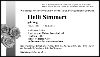 Traueranzeige von Helli Simmert von Südthüringer Presse