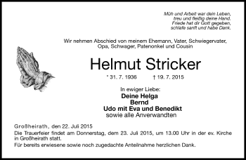 Traueranzeige von Helmut Stricker von Neue Presse Coburg