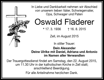 Traueranzeige von Oswald Fladerer von Frankenpost