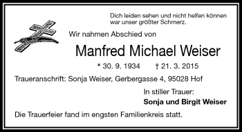 Traueranzeige von Manfred Michael Weiser von Frankenpost