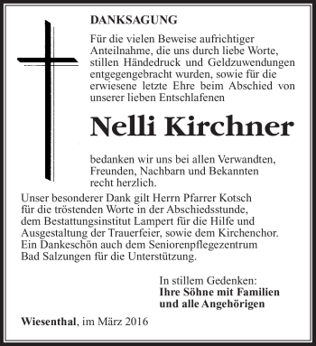 Traueranzeige von Nelli Kirchnerq von Südthüringer Presse