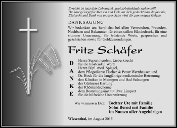 Traueranzeige von Fritz Schäfer von Südthüringer Presse