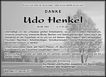 Traueranzeige von Udo Henkel von Südthüringer Presse