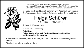 Traueranzeige von Helga Schürer von Frankenpost