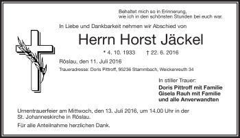Traueranzeige von Horst Jäckel von Frankenpost
