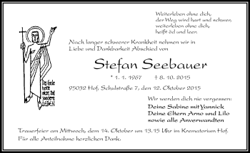 Traueranzeige von Stefan Seebauer von Frankenpost