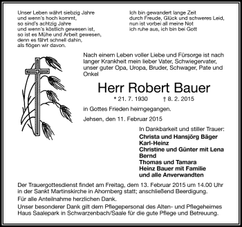 Traueranzeige von Robert Bauer von Frankenpost