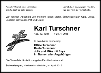 Traueranzeige von Karl Turschner von Südthüringer Presse