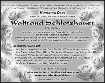 Traueranzeige von Waltraud Schlotzhauer von Südthüringer Presse