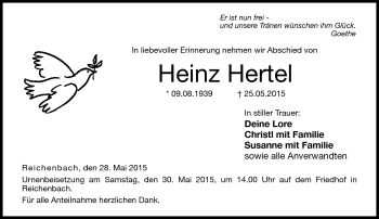 Traueranzeige von Heinz Hertel von Neue Presse Coburg