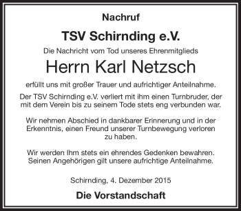 Traueranzeige von Karl Netzsch von Frankenpost
