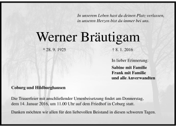 Traueranzeige von Werner Bräutigam von Neue Presse Coburg