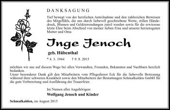 Traueranzeige von Inge Jenoch von Südthüringer Presse