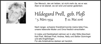 Traueranzeige von Hildegard Prell von Frankenpost