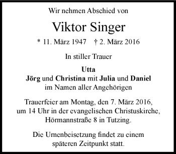 Traueranzeige von Viktor Singer von Frankenpost
