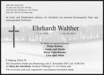 Traueranzeige von Ehrhardt Walther von Neue Presse Coburg