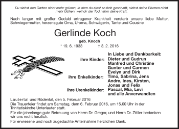 Traueranzeige von Gerlinde Koch von Neue Presse Coburg