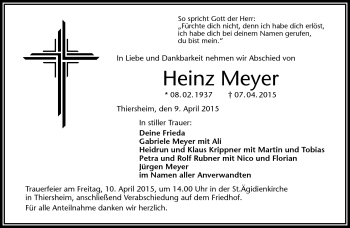 Traueranzeige von Heinz Meyer von Frankenpost