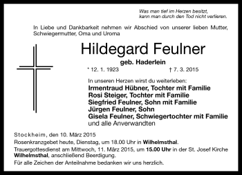 Traueranzeige von Hildegard Feulner von Neue Presse Coburg