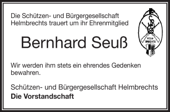 Traueranzeige von Bernhard Seuß von Frankenpost