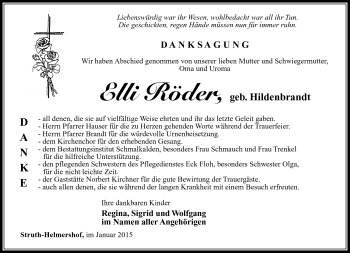 Traueranzeige von Elli Röder von Südthüringer Presse