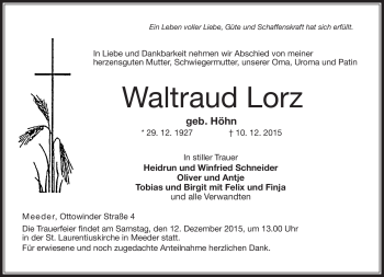 Traueranzeige von Waltraud Lorz von Neue Presse Coburg
