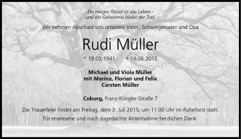 Traueranzeige von Rudi Müller von Neue Presse Coburg