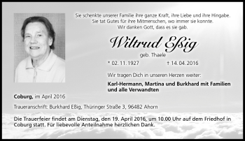 Traueranzeige von Wiltrud Eßig von Neue Presse Coburg