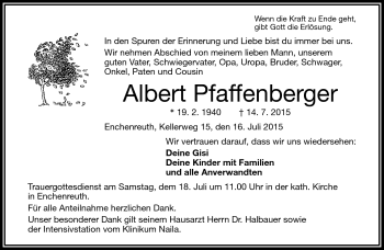 Traueranzeige von Albert Pfaffenberger von Frankenpost
