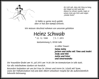 Traueranzeige von Heinz Schwab von Frankenpost