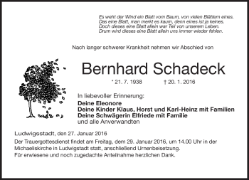 Traueranzeige von Bernhard Schadeck von Neue Presse Coburg