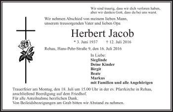 Traueranzeige von Herbert Jacob von Frankenpost
