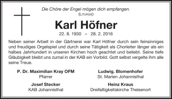 Traueranzeige von Karl Höfner von Neue Presse Coburg