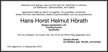 Traueranzeige von Hans Horst Helmut Hörath von Frankenpost