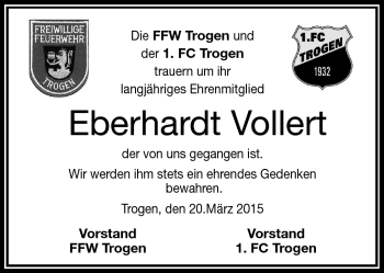 Traueranzeige von Eberhardt Vollert von Frankenpost
